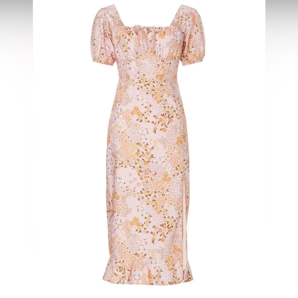 Skate‎ & Willow Pink and Gold Sheath Dress with Puff Sleeves, Size M. NWOT